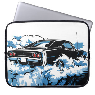 Housse Pour Ordinateur Portable Illustration rétro pop art d'une muscle car noire