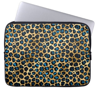 Housse Pour Ordinateur Portable Impression Blue et Gold Leapard