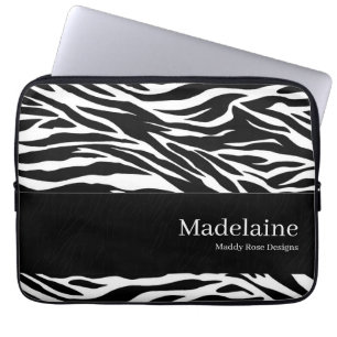 Housse Pour Ordinateur Portable Impression Zebra en noir et blanc avec nom
