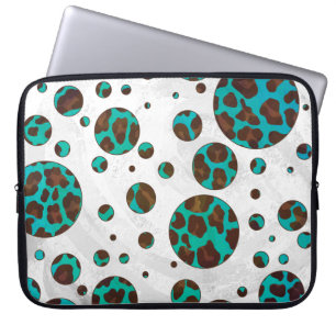 Housse Pour Ordinateur Portable Imprimé brun et sarcelle LéopardPointsillé