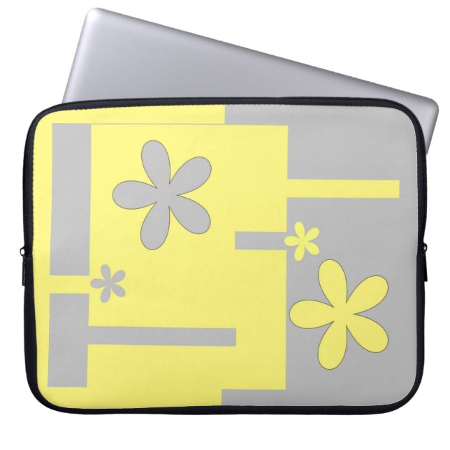 Housse Pour Ordinateur Portable imprimé gris et jaune, (Devant)