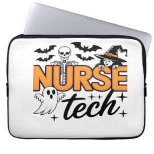 Housse Pour Ordinateur Portable Infirmière technicienne - Halloween - avec squelet