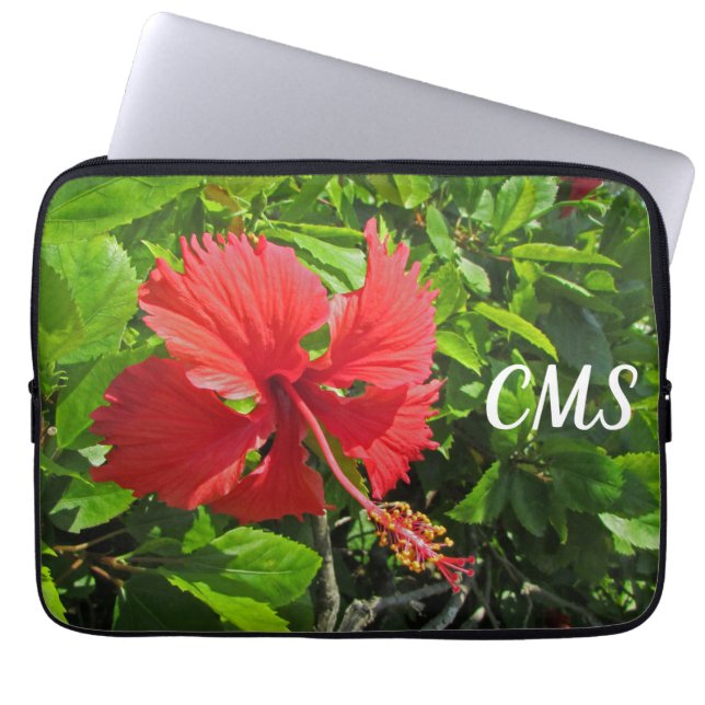 Housse Pour Ordinateur Portable Initiales de fleurs tropicales brillantes rose île (Devant)