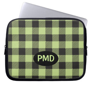 Housse Pour Ordinateur Portable Initiales de monogramme de bison noir vert citron