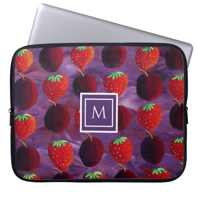 Housse Pour Ordinateur Portable Initiales Monogrammées Élégantes Fruits d'Été (Devant)