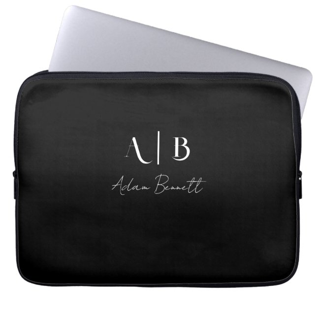 Housse Pour Ordinateur Portable Initiales Monogrammes Personnalisées Modernes Nom  (Devant)