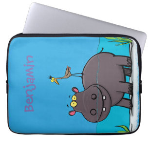 Housse Pour Ordinateur Portable Ippopotame drôle mignon avec dessin animé d'oiseau