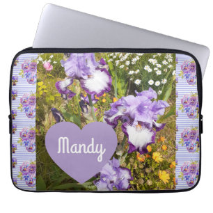 Housse Pour Ordinateur Portable Iris Irises Fleur violette Anniversaire Filles Nom