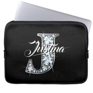 Housse Pour Ordinateur Portable J Faux Diamond Bling Monogram