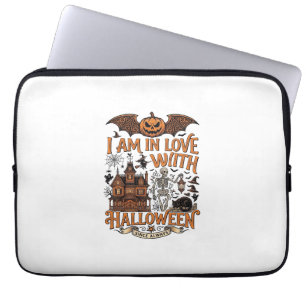 Housse Pour Ordinateur Portable J'aime Halloween Maison Hantée Squelette Citrouill