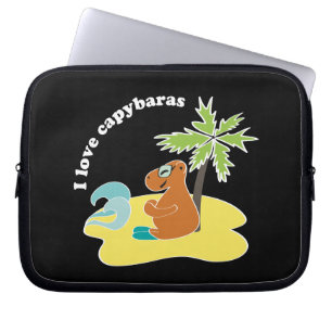 Housse Pour Ordinateur Portable J'aime l'art de plage tropical des capybaras
