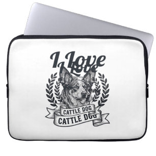 Housse Pour Ordinateur Portable J'aime mon chien de troupeau design de gravure vin