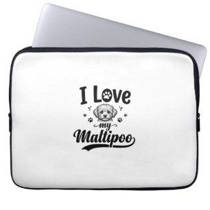 Housse Pour Ordinateur Portable J'aime mon design de chien vintage gravure Maltipo