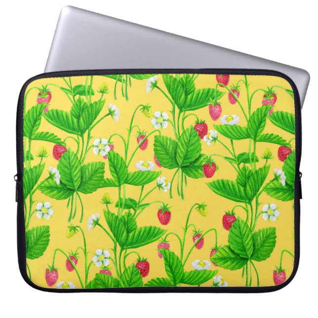 Housse Pour Ordinateur Portable Jardin de fraise sur jaune (Devant)