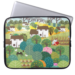 Housse Pour Ordinateur Portable Jardin, ferme, nature et campagne. illu vintage