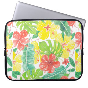 Housse Pour Ordinateur Portable Jardin tropical, plumeria hibiscus et feuilles de 