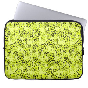 Housse Pour Ordinateur Portable Jaune avec motif floral néon brillant noir
