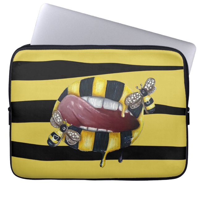 Housse Pour Ordinateur Portable Jaune et noir rayé (Devant)