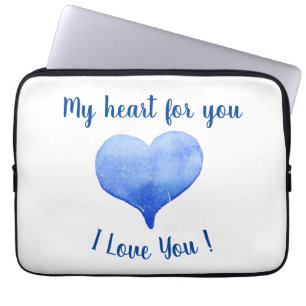 Housse Pour Ordinateur Portable Je t'aime Coeur Bleu mignon Saint Valentin