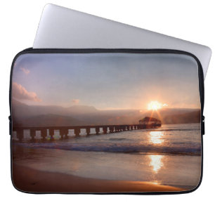 Housse Pour Ordinateur Portable Jetée de plage au coucher du soleil, Hawaii