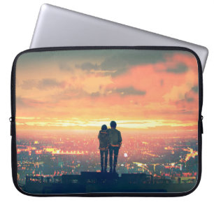 Housse Pour Ordinateur Portable jeune couple debout sur le toit en regardant c