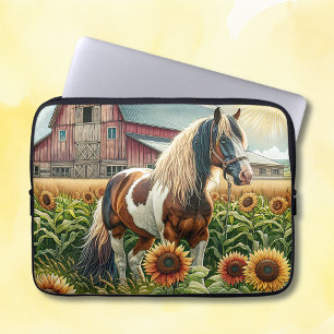 Housse Pour Ordinateur Portable Joli cheval Brown et blanc sur ferme rustique