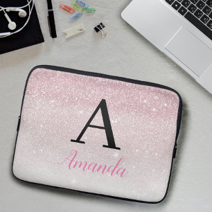 Housse Pour Ordinateur Portable Joli Monogramme rose Fille Ajouter Votre Nom + Ini