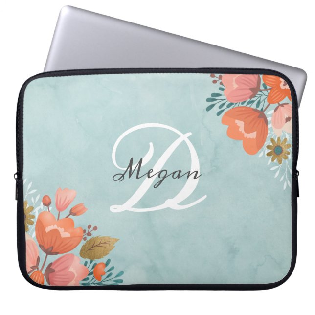 Housse Pour Ordinateur Portable Joli Monogramme rose Turquoise (Devant)