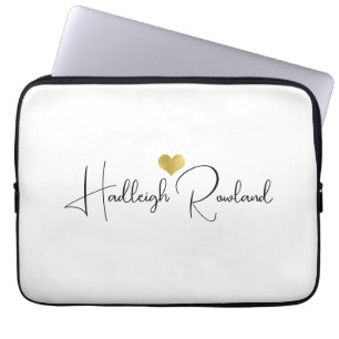 Housse Pour Ordinateur Portable Joli nom de script de monogramme d'or noir élégant