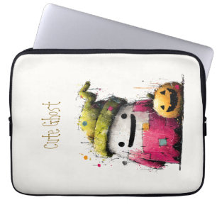 Housse Pour Ordinateur Portable Joli Patchwork de Fantôme à l'Aquarelle Halloween
