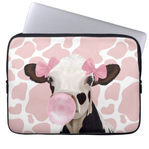 Housse Pour Ordinateur Portable Jolie fille Bubblegum rose soufflant vache