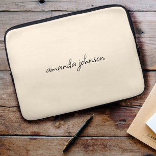 Housse Pour Ordinateur Portable Jolie fille moderne Monogramme Beige Cursive Nom c