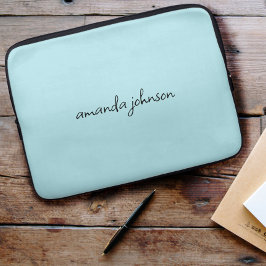 Housse Pour Ordinateur Portable Jolie fille moderne Monogramme bleu Cursive Nom co