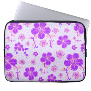 Housse Pour Ordinateur Portable Jolie impression florale violet et rose sur Lavend