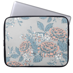 Housse Pour Ordinateur Portable Jolies fleurs. Des ornements monochromes. Pat sans