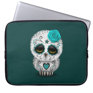Housse Pour Ordinateur Portable Jour turquoise mignon du hibou mort de crâne de