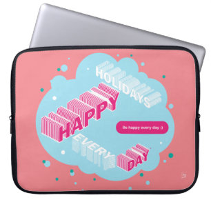 Housse Pour Ordinateur Portable Joyeuses vacances, bleu et rose