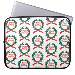 Housse Pour Ordinateur Portable Joyeuses vacances Vintage Holly Noël Wreath