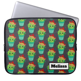 Housse Pour Ordinateur Portable Joyeux cactus vert dans un Motif du Sombrero rouge