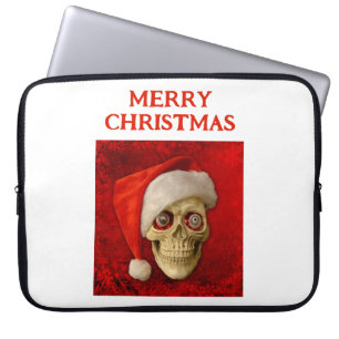 Housse Pour Ordinateur Portable Joyeux Noël. Crâne portant un chapeau de Père Noël