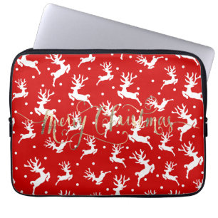 Housse Pour Ordinateur Portable Joyeux Noël Rénnes Rouges