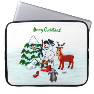 Housse Pour Ordinateur Portable Joyeux Noël ! Snowman avec amis