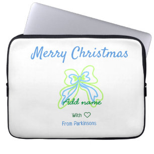 Housse Pour Ordinateur Portable Joyeux noël vert bleu arc ajouter nom de famille t