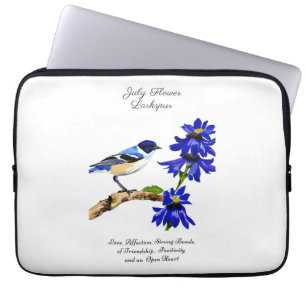 Housse Pour Ordinateur Portable Juillet Mois de naissance Fleur Bluebird et Larksp