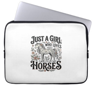 Housse Pour Ordinateur Portable Juste une fille qui aime les chevaux Design floral