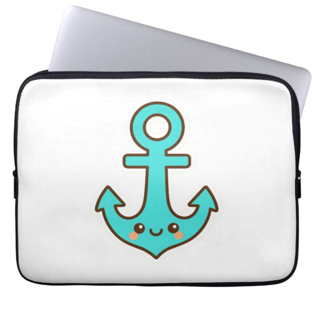 Housse Pour Ordinateur Portable Kawaii Ancre Turquoise - Whimsical & gai (Devant)