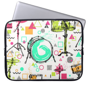 Housse Pour Ordinateur Portable Kit Tambour : Aquarelle Memphis Retro.