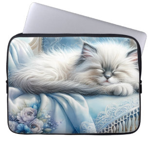 Housse Pour Ordinateur Portable Kitten Endormi Cottagecore Rêve Bleu