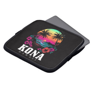 Housse Pour Ordinateur Portable Kona Hawaï Fleurs d'Hibiscus Hawaïen Surfeur