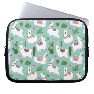 Housse Pour Ordinateur Portable Lamas mignons sur le motif turquoise